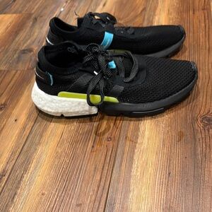 Adidas Black and Blue Sneakers with Mesh Upper and Cushioned Sole